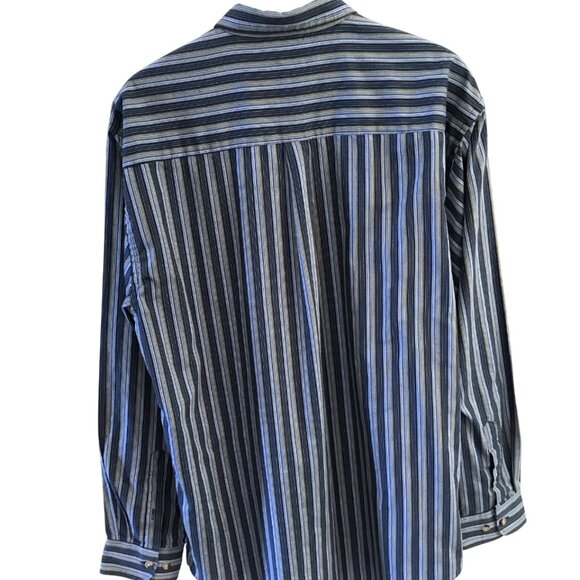 Puritan Striped Button-Down Shirt: Lightweight Blue Green, Mens LT 42/44 - Picture 6 of 10